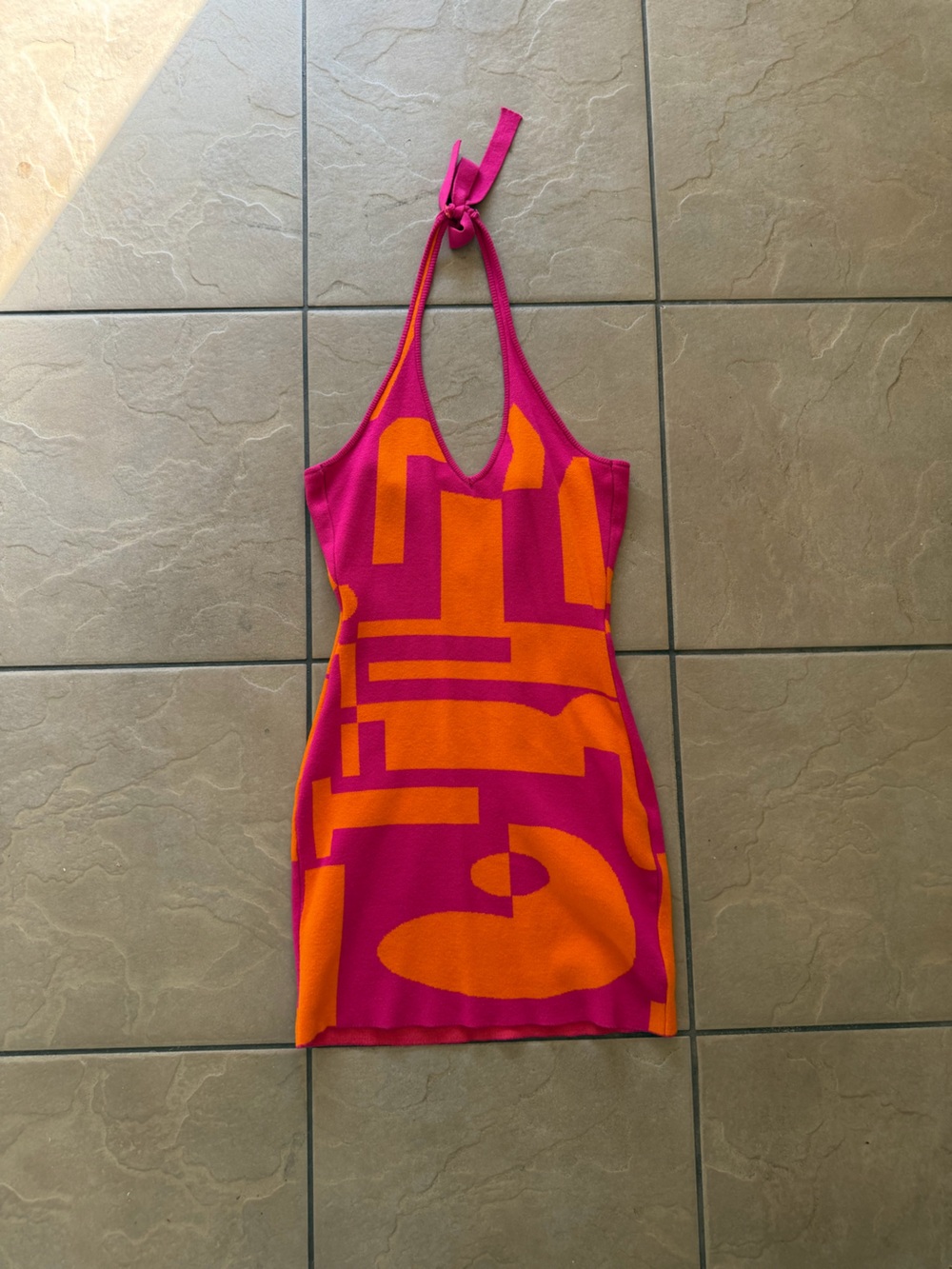 Women’s Halter Mini Dress in Fuchsia & Orange